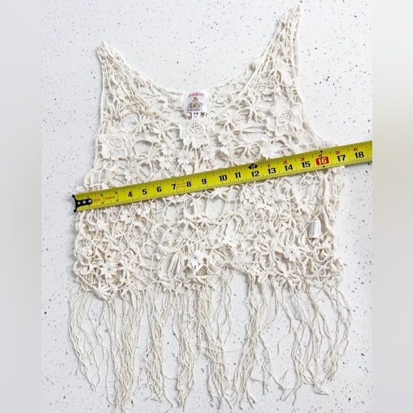 RoomMates Crochet Fringe Tank Top Boho Ivory S/M Festival Cottagecore - Picture 6 of 7
